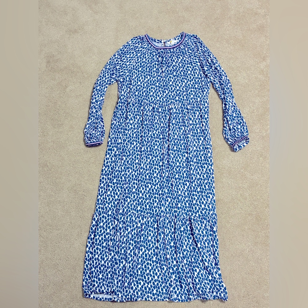 Boden navy white abstract heart print Jersey maxi dress 12 L